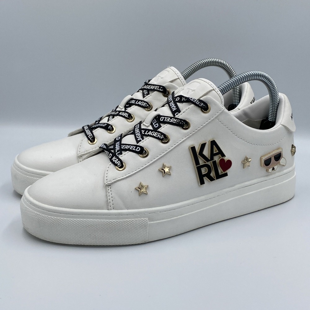 Karl Lagerfeld Paris Cammy E24 Women's 9.5 White Logo Platform Sneakers Low Top